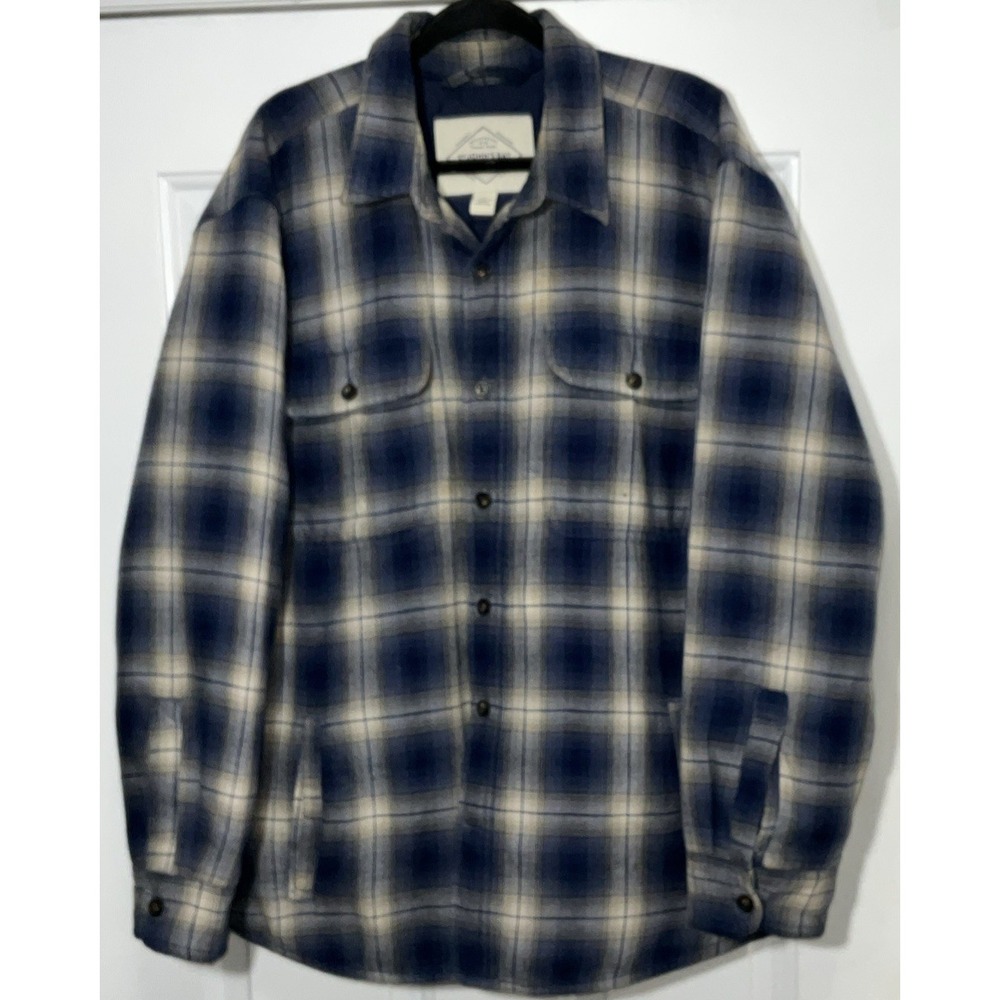 Vintage St. John's Bay Men's Navy Blue Plaid Heavy Flannel Shacket XL